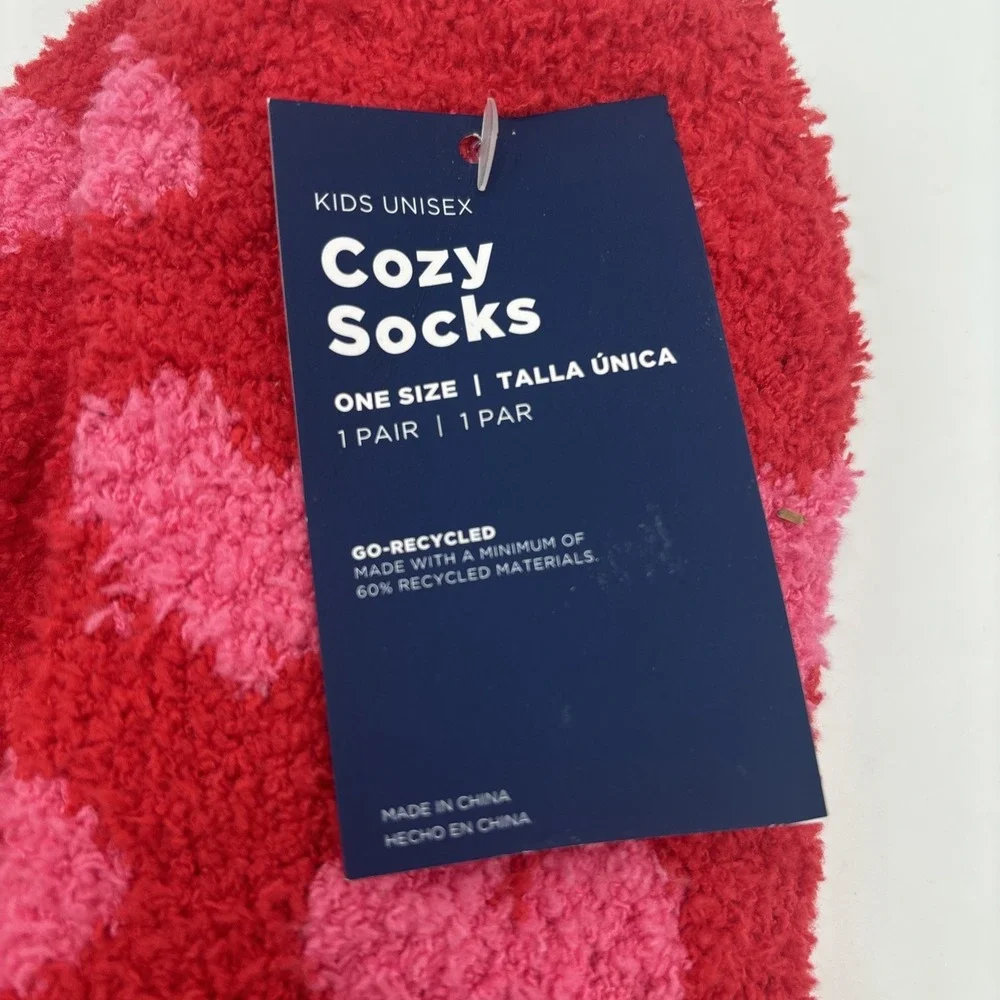 Old‎ Navy Cozy Gripper Kids Socks One Size Red Pink Hearts Unisex Fuzzy Soft NEW